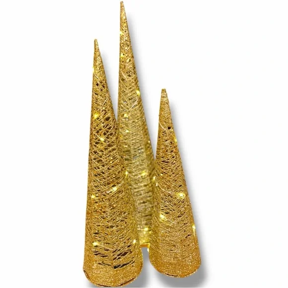 Gold Glitter Cone Trees w/ LED Lights – Set of 3 | Holiday Decor - NWT - Picture 2 of 3